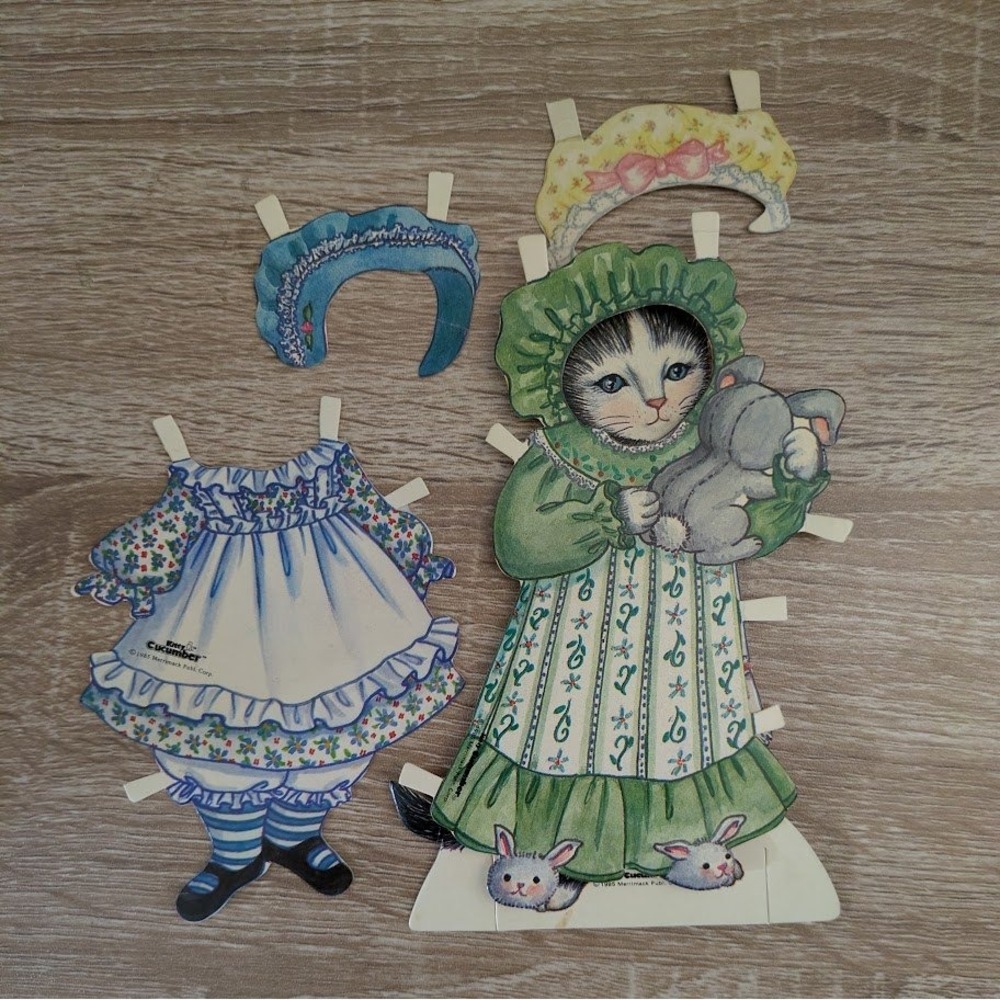 Vintage 1985 Kitty Cucumber Ellie the Cat Paper‎ Doll Set Merrimack Victorian